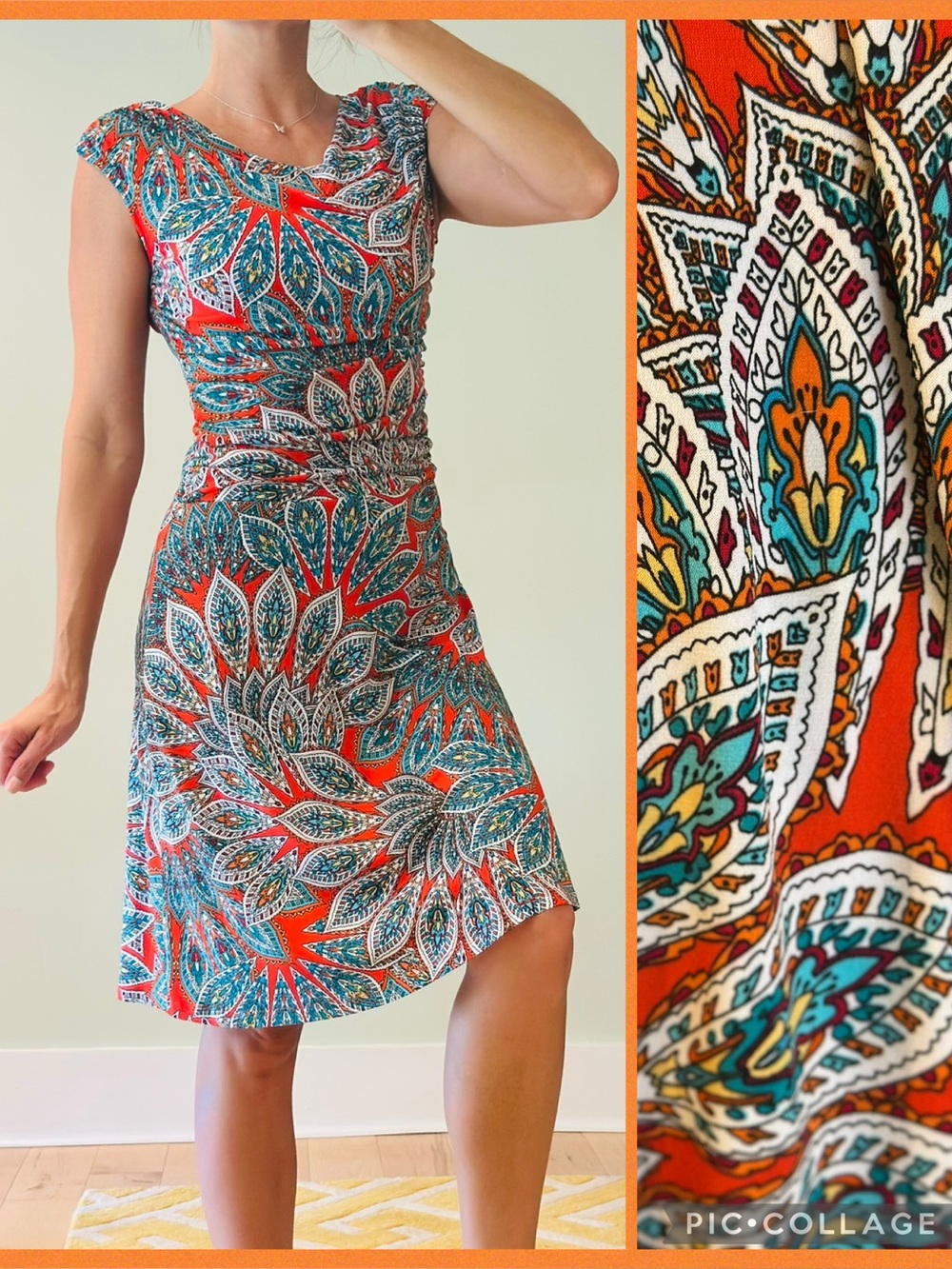 Enfocus Studio Red Teal Floral Midi Dress